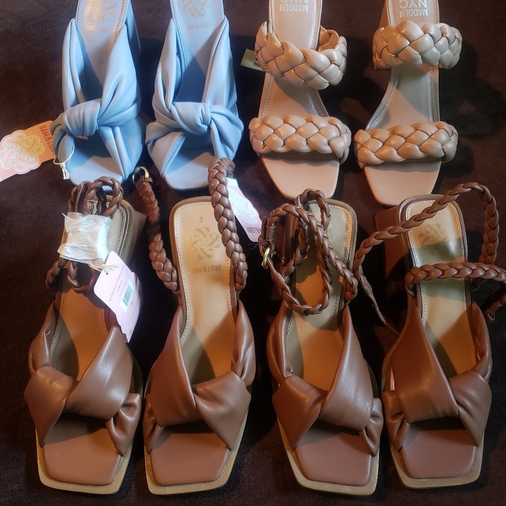 Nwot Sandals lot 2 brown both pair sizes 8, tan pair size 10, blue pair size 9